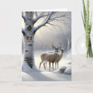 Carte Anniversaire Cerf avec Birch Tree Coeur et noms