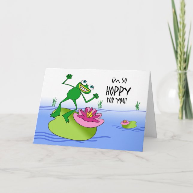 Carte Anniversaire chanceux, Grenouille joyeuse et drôle (Devant)