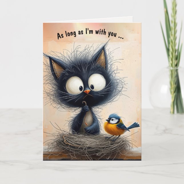 Carte Anniversaire Chat et oiseau (Devant)