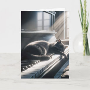Carte Anniversaire Chat Napping sur une touche de piano
