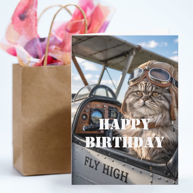 Carte Anniversaire Chat Pilote photo et avion Funny Avia (Créateur téléchargé)