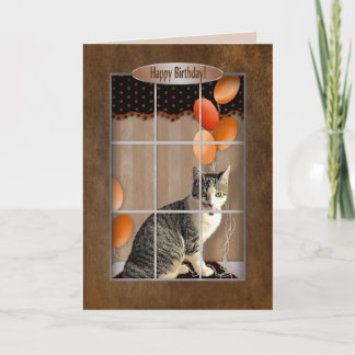 Carte Anniversaire - Chat regarde par la fenêtre - Ballo