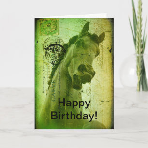 Carte Anniversaire Cheval Grunge Vert