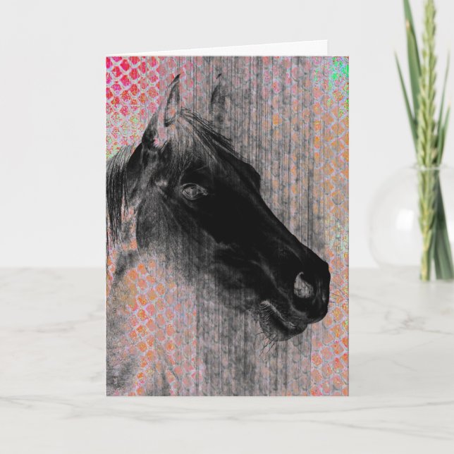 Carte Anniversaire Cheval Négatif Coloré (Devant)