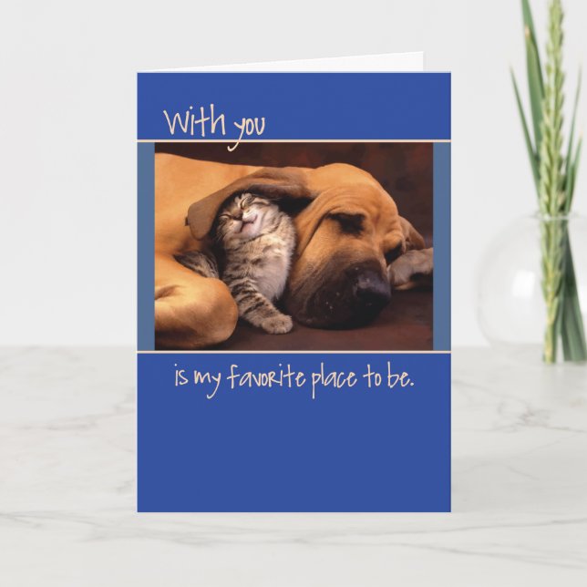 Carte Anniversaire, chien et chaton (Devant)
