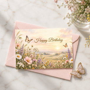 Carte Anniversaire chrétien Papillon Fleur sauvage Foi