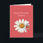Carte Anniversaire coccinelle fleur de marguerite rouge<br><div class="desc">Anniversaire coccinelle fleur de marguerite rouge blanc chic</div>
