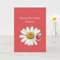 Anniversaire coccinelle fleur de marguerite rouge