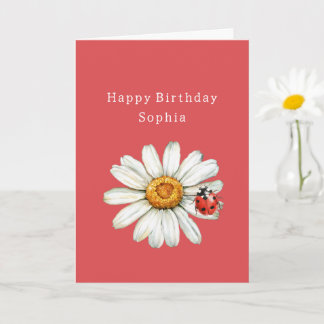 Carte Anniversaire coccinelle fleur de marguerite rouge