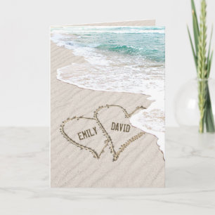 Carte Anniversaire Coeurs de plage dans le sable avec de