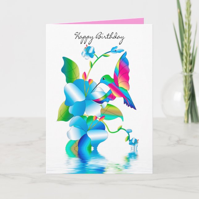 Carte Anniversaire, Colibri & Fleurs Kaleidoscope (Devant)