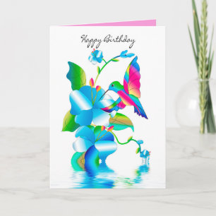 Carte Anniversaire, Colibri & Fleurs Kaleidoscope