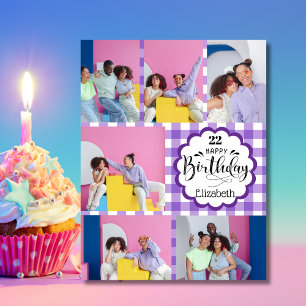 Carte Anniversaire Collage Photo 7 Violet Féminin Tout Â