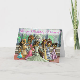 Carte Anniversaire coloré des princesses afro-américaine
