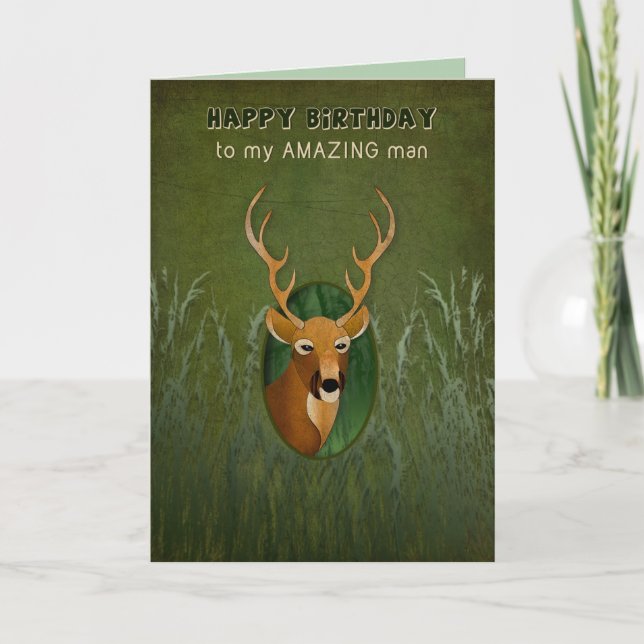 Carte Anniversaire, copain, cerf avec Antlers dans le Bu (Devant)
