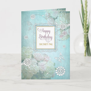 Carte Anniversaire, copain secret, Aqua floral de pays