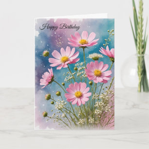 Carte Anniversaire Cosmos Rose Bouquet