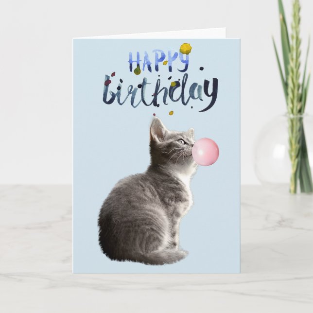 Carte Anniversaire Coupe Kitten Chat Bubble Gum (Devant)