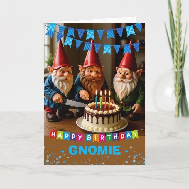 Carte Anniversaire Coupez le gâteau avec vos Gnomes (Devant)