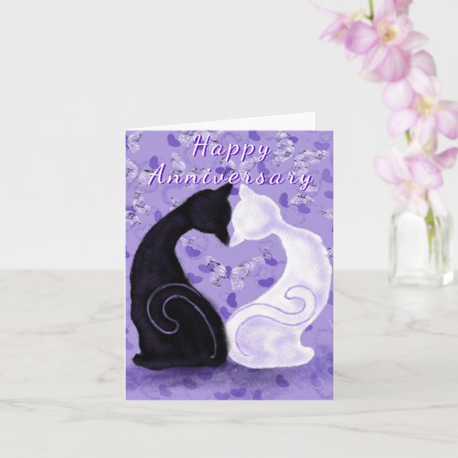 Carte Anniversaire Couple Chat Amour Romantique (Orchidée)