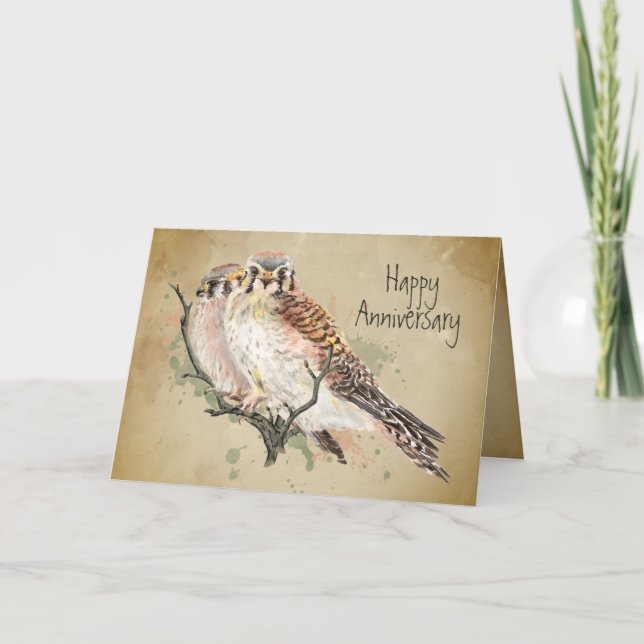 Carte Anniversaire Couple Kestrel Falcon Faune Bird (Devant)