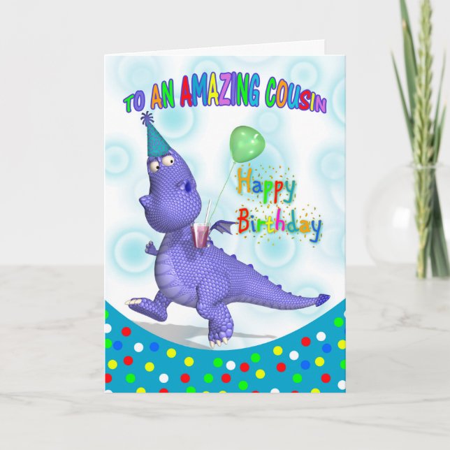 Carte Anniversaire Cousin Avec Dragon Violet Dragon Et B (Devant)