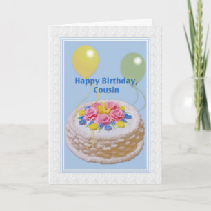 Carte Anniversaire, Cousin, Gâteau et Ballons