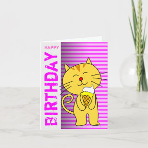 Carte Anniversaire Crème glacée Cône Chat Rose