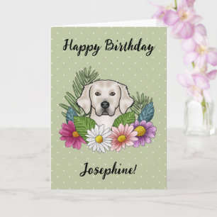 Carte Anniversaire Crème Retriever Golden Fleurs Colorée