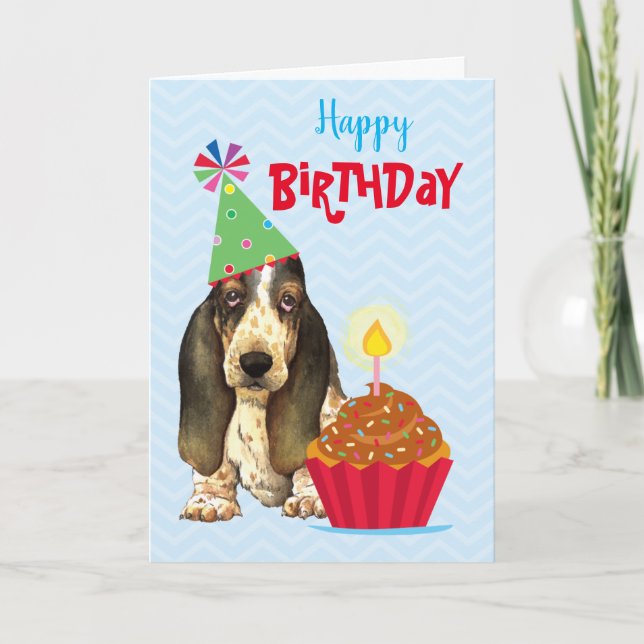 Carte Anniversaire Cupcake Basset (Devant)