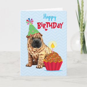 Carte Anniversaire Cupcake chinois Shar-Pei