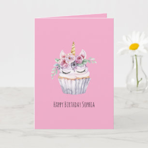 Carte Anniversaire Cupcake Fleur Licorne Rose
