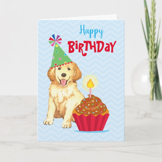 Carte Anniversaire Cupcake Golden Retriever (Devant)