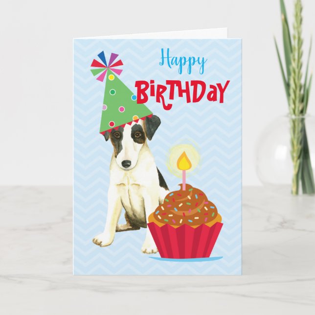 Carte Anniversaire Cupcake Smooth Fox Terrier (Devant)