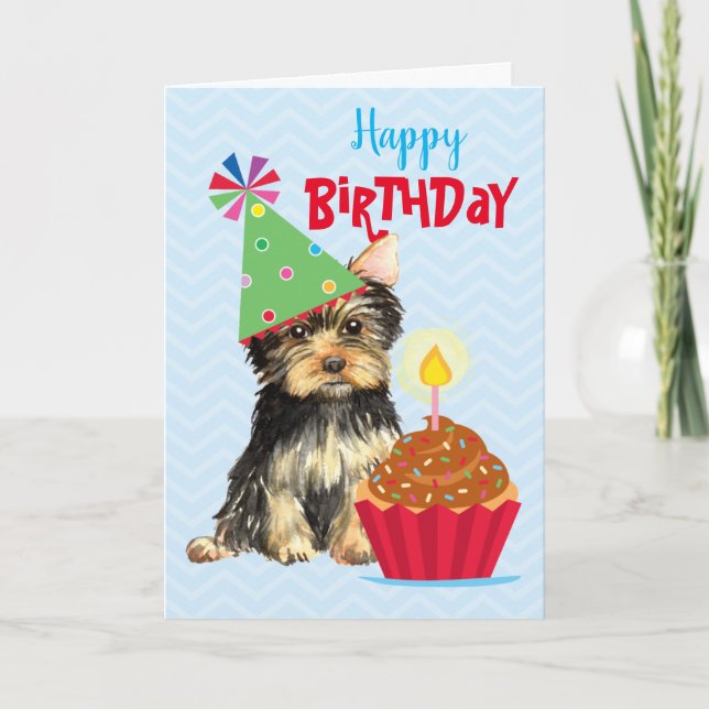 Carte Anniversaire Cupcake Yorkie (Devant)