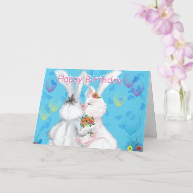 Carte Anniversaire Cute Bunnies Log Hug (Orchidée)