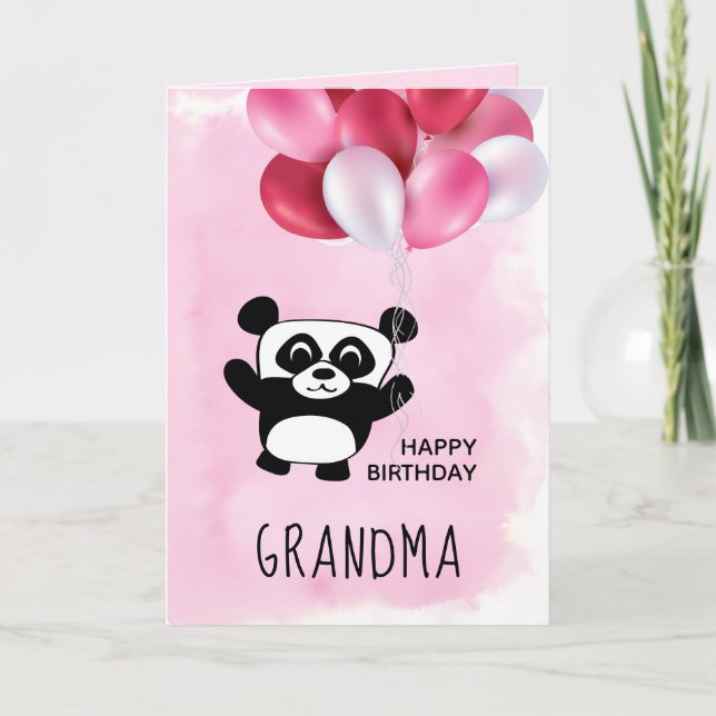 Carte Anniversaire Cute Panda Panda Pink Balloquet (Devant)
