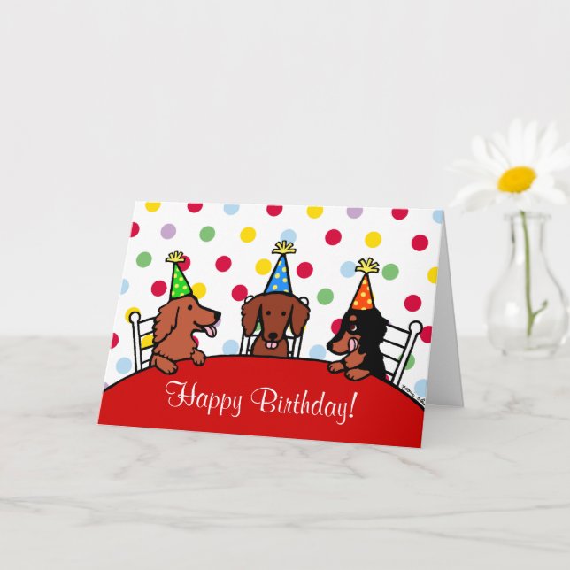Carte Anniversaire Dachshund Cartoon Polka Dot (Petite plante)