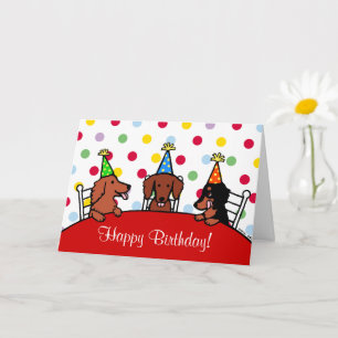 Carte Anniversaire Dachshund Cartoon Polka Dot