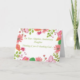 Carte Anniversaire d'Adoption de Fille Fleurs Aquarelle