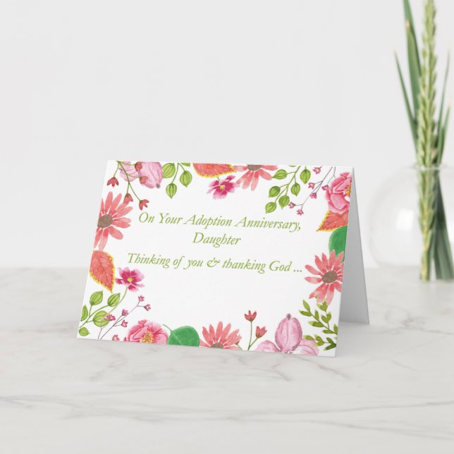 Carte Anniversaire d'Adoption de Fille Fleurs Aquarelle  (Devant)