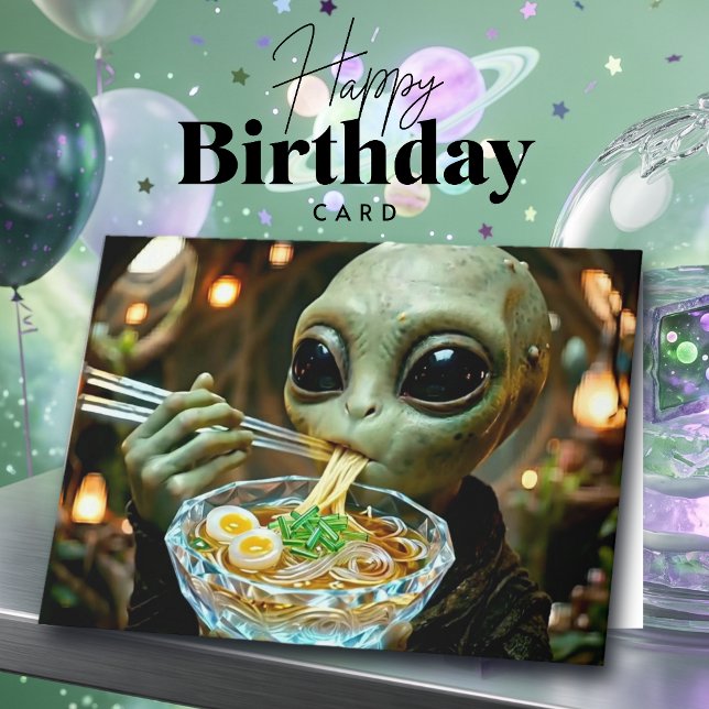 Carte Anniversaire d'alien et de ramen amusant (Créateur téléchargé)
