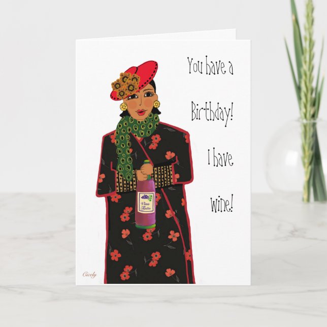 Carte Anniversaire Dame au vin (Devant)
