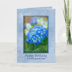 Carte Anniversaire, Dame spéciale, Hydrangée bleue en 3D