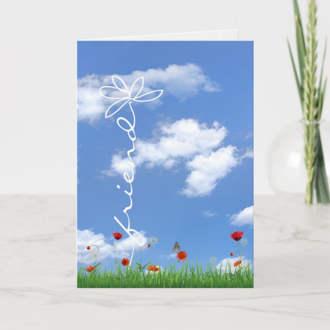 Carte anniversaire d'ami avec nuage et fleurs (Devant)