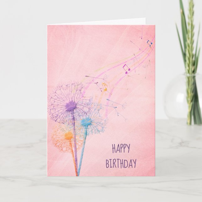 Carte Anniversaire Dandelion Graines Et Musique Notes (Devant)