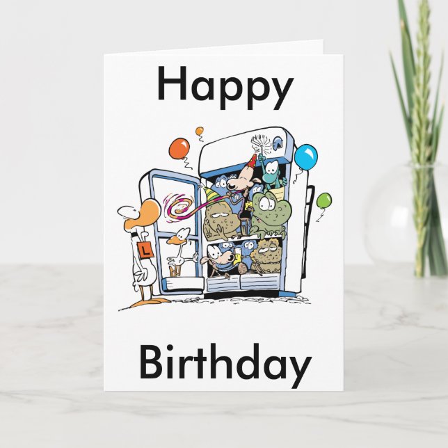 Carte Anniversaire d'animaux de bande dessinée joyeux (Devant)