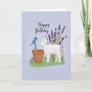 Carte Anniversaire dans le jardin avec des moutons et un