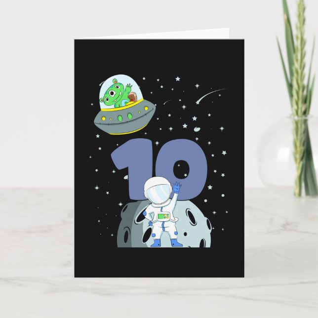 Carte ANNIVERSAIRE DANS L'ESPACE 10 Anniversaire Garçon  (Devant)