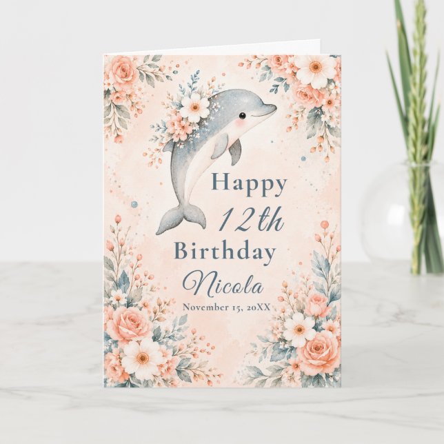 Carte Anniversaire Dauphin Floral (Devant)